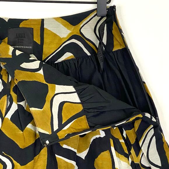 ANNA SUI Mini Skirt Anthropologie Geometric Print Size 2 Black & Gold Silk Blend - Picture 6 of 10